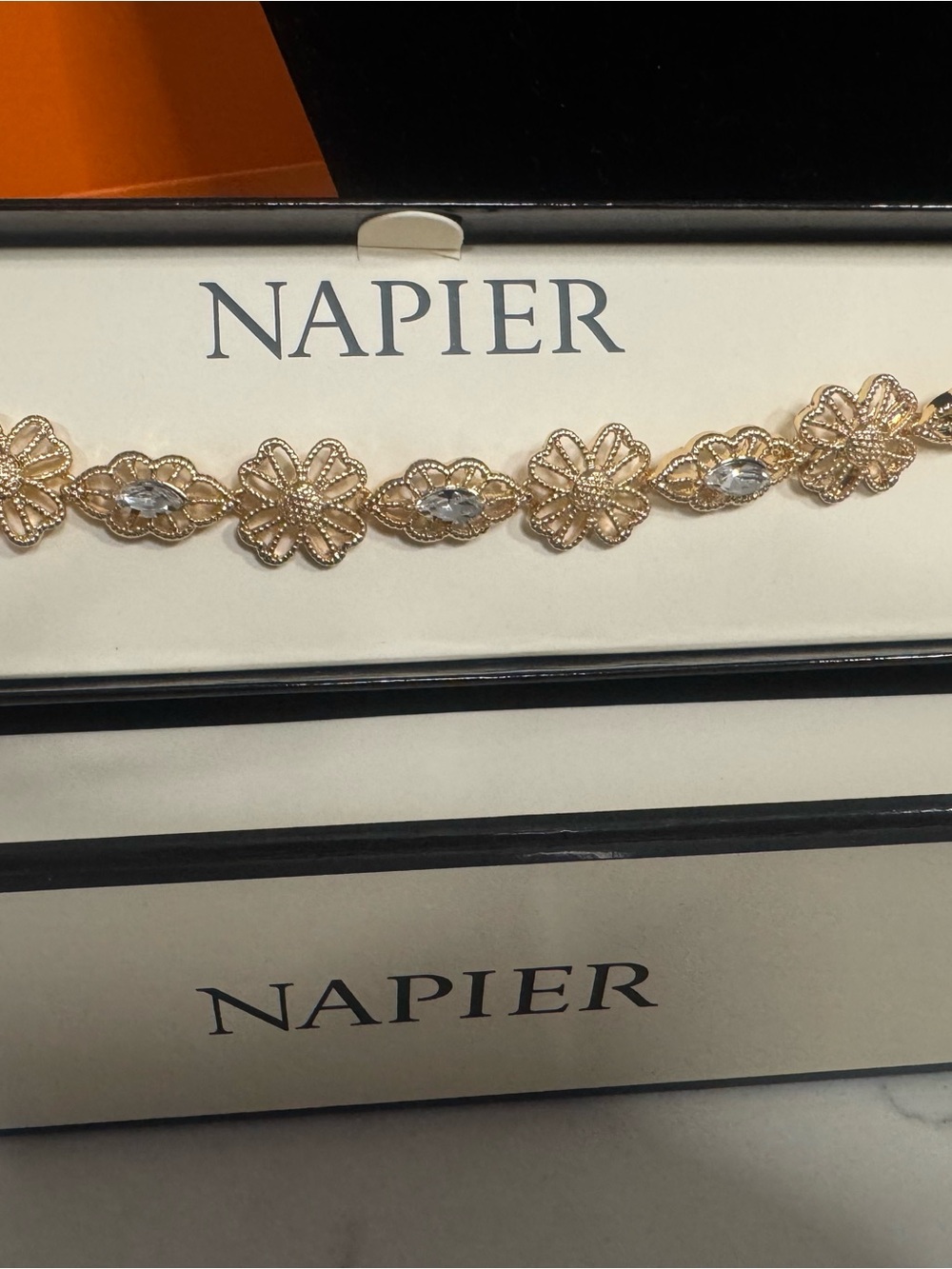 New Napier Gold Floral Necklace with Clear Stone Accents
